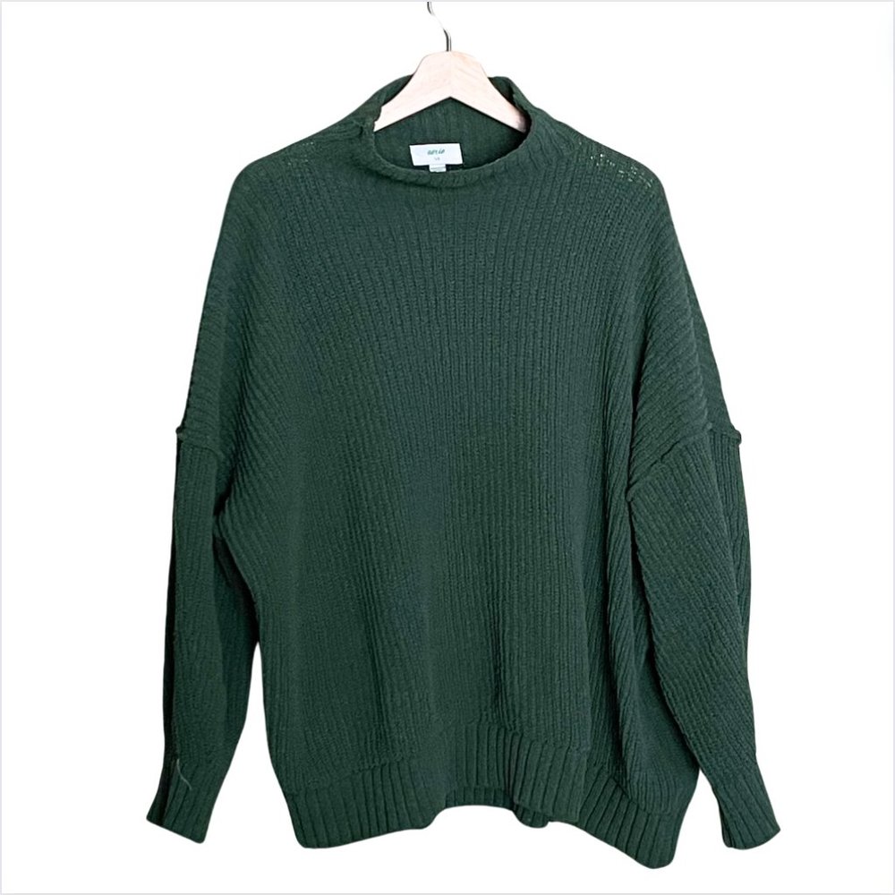 Aerie Green Oversized Sweater Pullover Knit Mock Neck Long Sleeve Size Large